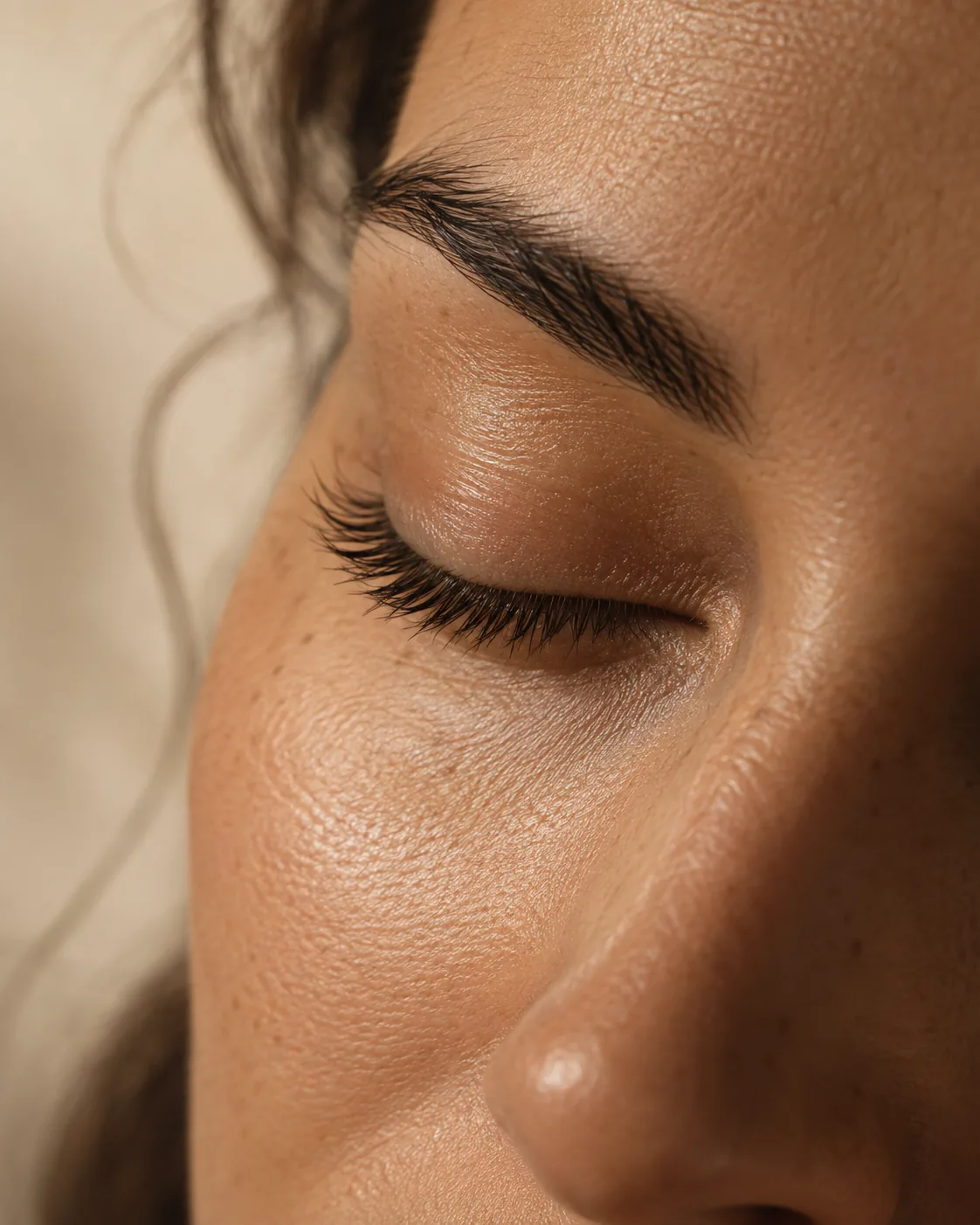 Close detail of lifted lashes in warm natural light